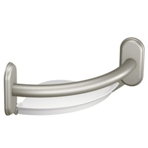 Brushed Nickel Grab Bar with Integrated Corner Shelf